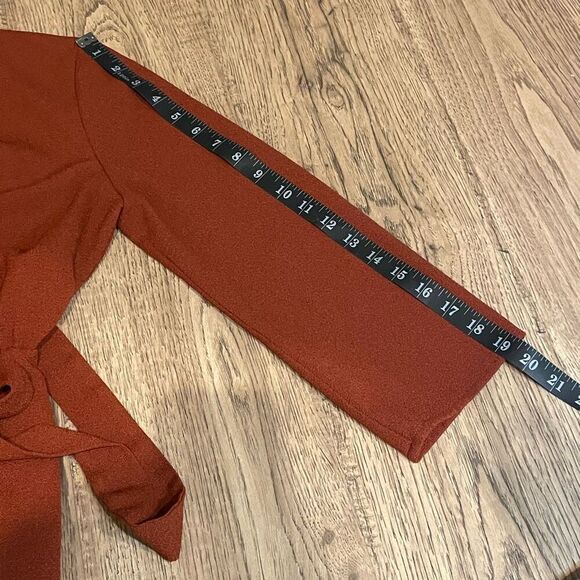 WAYF Burnt Orange Mini Wrap Dress Size Small Boho Chic, V-Neck, Long 3/4 Sleeve - Picture 8 of 9